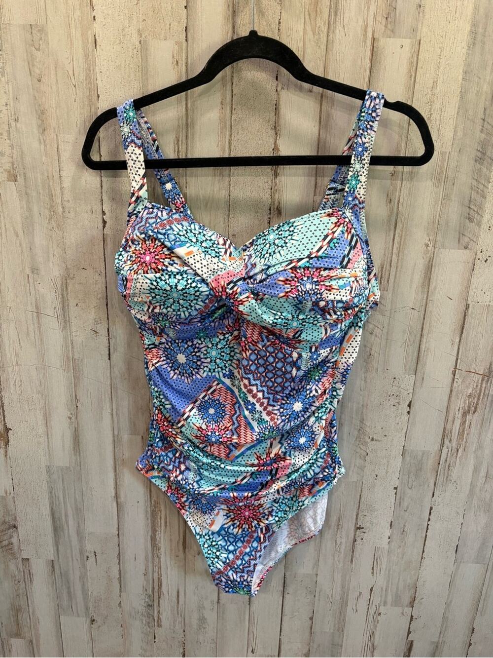 Emerald Bay Ruched Blue Pattern Flattering One Piece Swimsuit 18 Beach Pool
